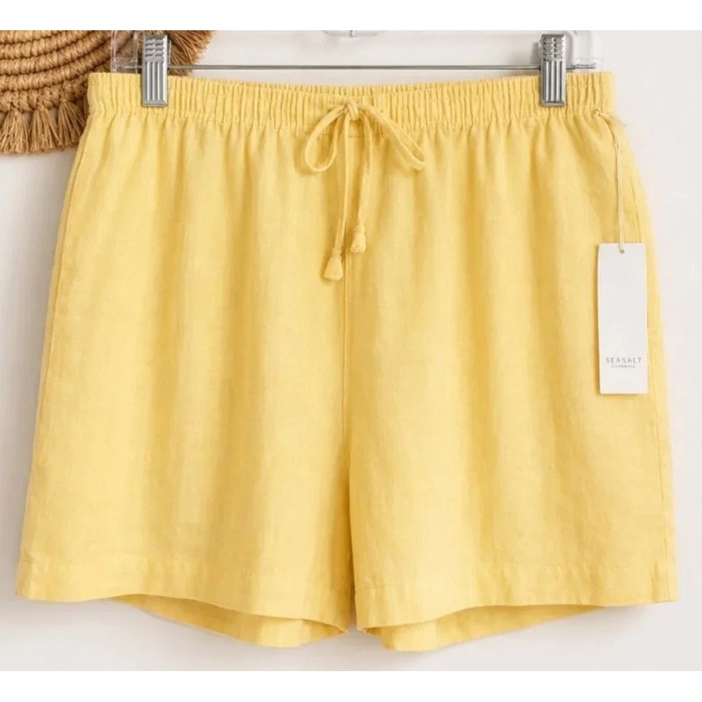 Calypso St Barth 5" Linen Shorts Womens S Yellow Palm Tree Pocket NEW